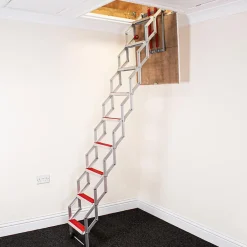 BPS Access Solutions Échelle de grenier accordéon aluminium 3.35m, Design compact, Marches antidérapantes, Charge max. 150 kg, BPS Depot