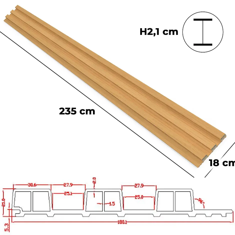 Chopin - Lot de 6 Panneaux Acoustiques Décoratifs 235x18 cm pour Intérieur et Extérieur en WPC Oak-Frankystar