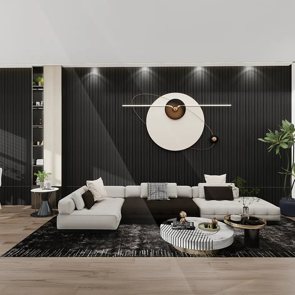 Chopin - Lot de 6 Panneaux Acoustiques Décoratifs 235x18 cm pour Intérieur et Extérieur en WPC Noir-Frankystar New