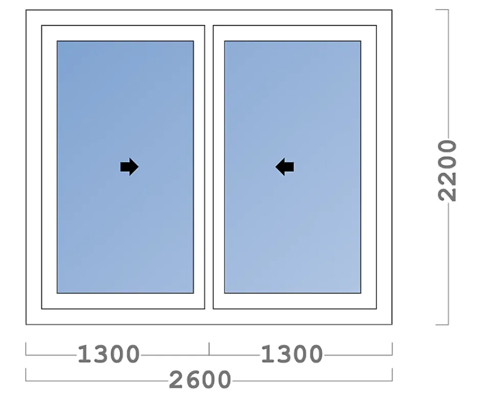 3 in 1 Châssis coulissant en aluminium 2 ventaux SMARTIA 350 (L.:2600mm x H.:2200mm) Blanc RAL 9016