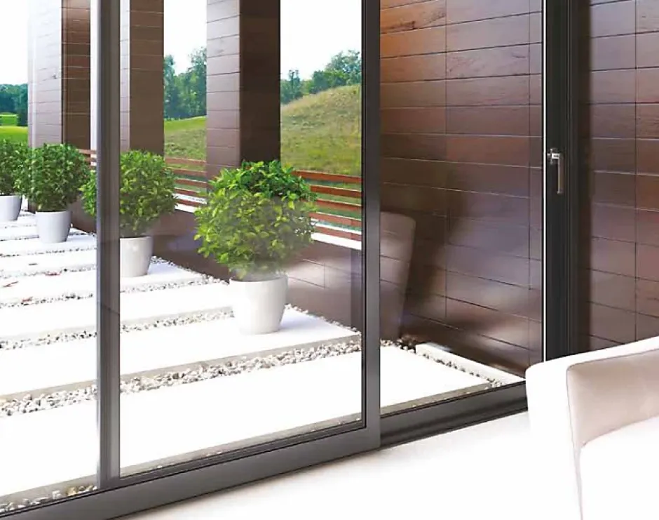 Châssis coulissant en aluminium 4 ventaux SMARTIA 350 (L.:4000mm x H.:2400mm) Gris antracite RAL 7016-3 in 1 Clearance