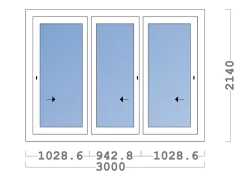 3 in 1 Châssis coulissant en aluminium 4 ventaux SMARTIA 350 (L.:4000mm x H.:2400mm) Noir RAL 9005
