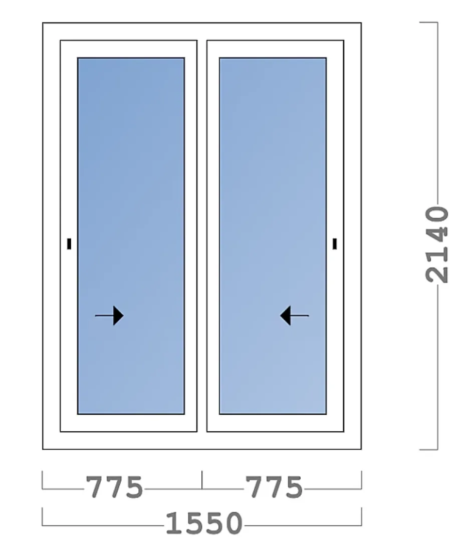 3 in 1 Châssis coulissant en aluminium 2 ventaux DMBG Pro (L.:1550mm x H.:2140mm) Blanc RAL 9016