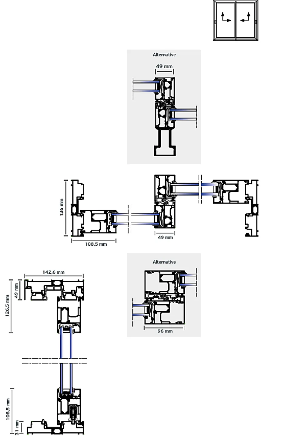 3 in 1 Châssis coulissant en aluminium à soulèvement 4 ventaux SMARTIA S560 (L.:4000mm x H.:2400mm) Blanc RAL 9016