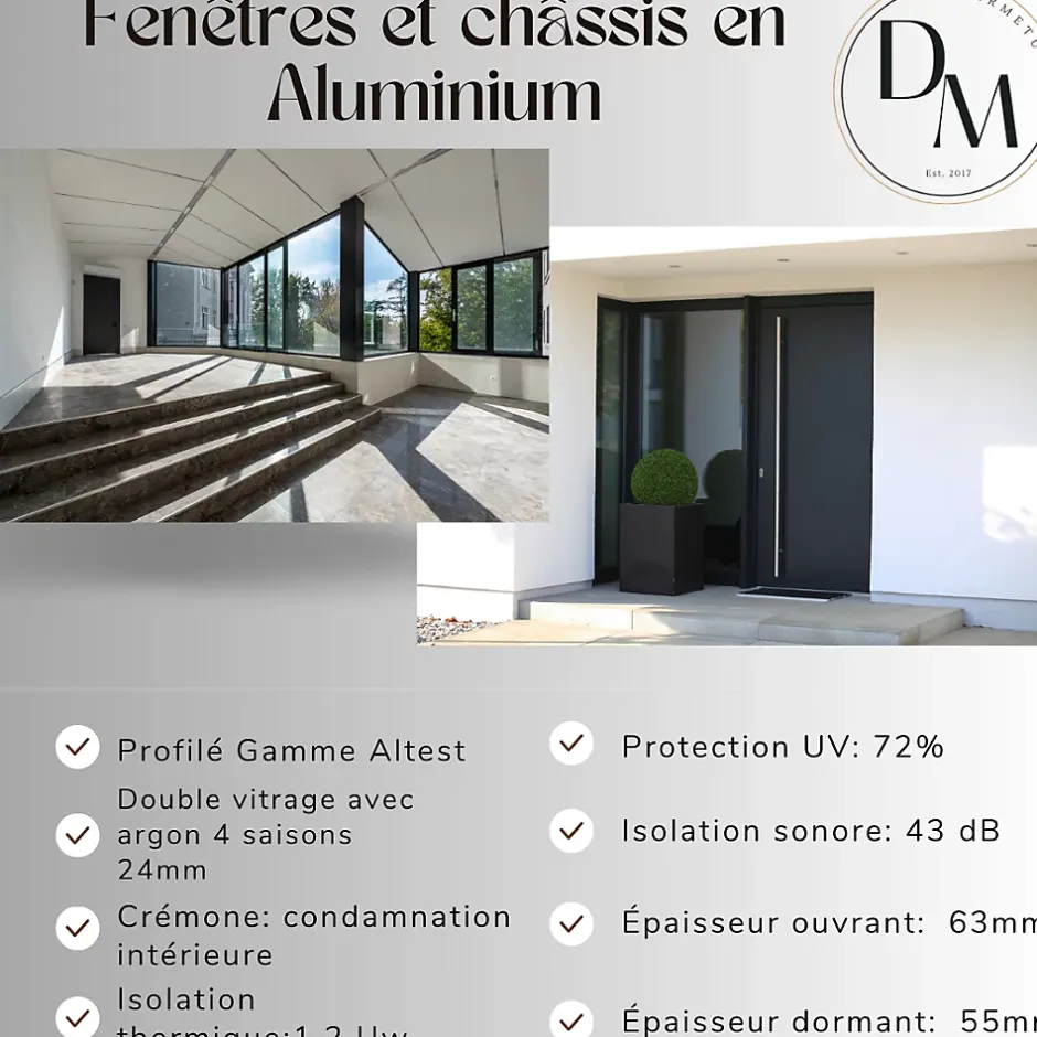 3 in 1 Châssis fixe en Aluminium RAL 9005 ( L.: 90 cm x H.: 70 cm)