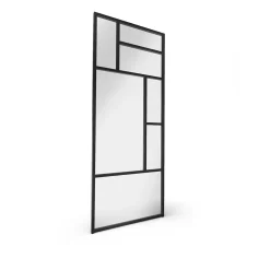 Claustra avec vitrage et structure en MDF noir mat style industriel 244,5 x 89,4 x 4 cm-Foge Sale