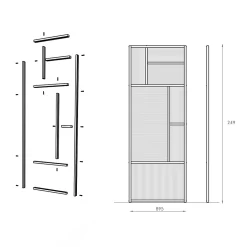 Claustra avec vitrage et structure en MDF noir mat style industriel 244,5 x 89,4 x 4 cm-Foge Sale