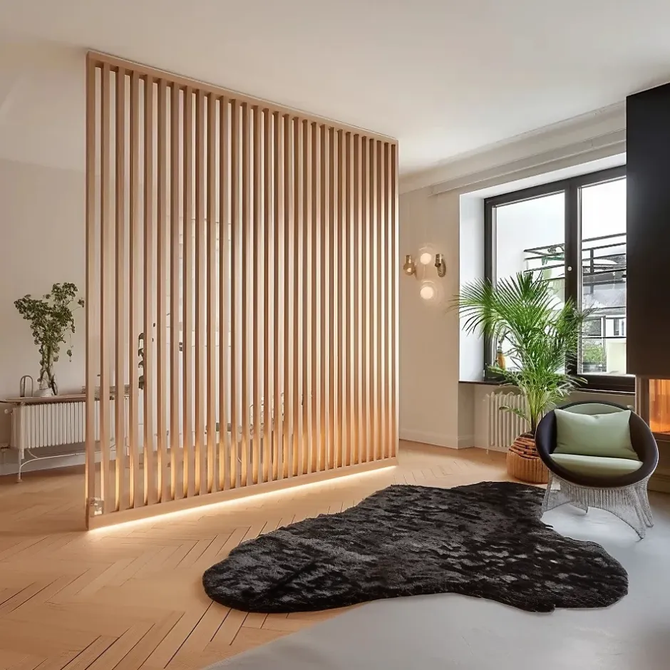 Ad Lyon Cloison Amovible en Chêne Clair - Claustra Ajouré 11 Lames pour Séparation de Pièce (H 250 x L 120 cm) - PAR GROUPE