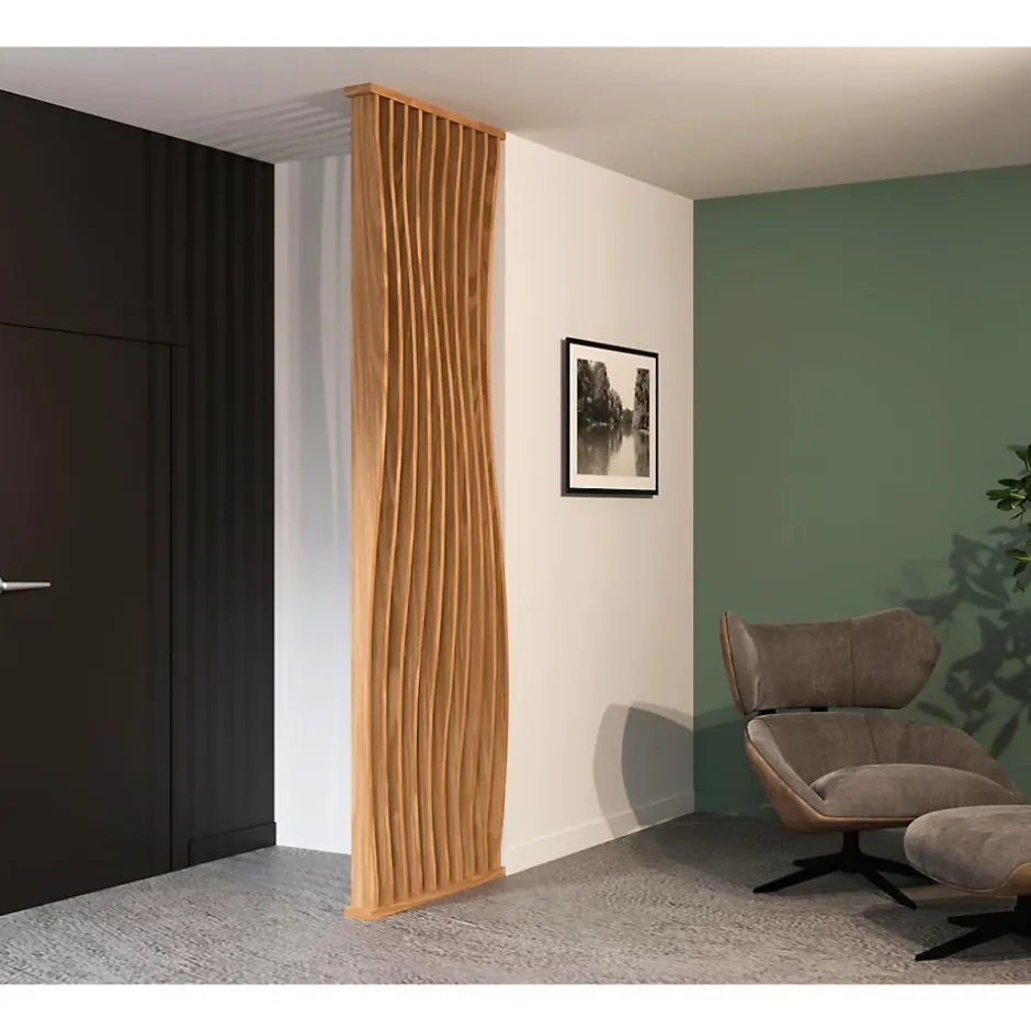 Wood&Sens Cloison de séparation claustra ondulé vague chêne, H.2,54 m x l.80 cm, P.9 cm