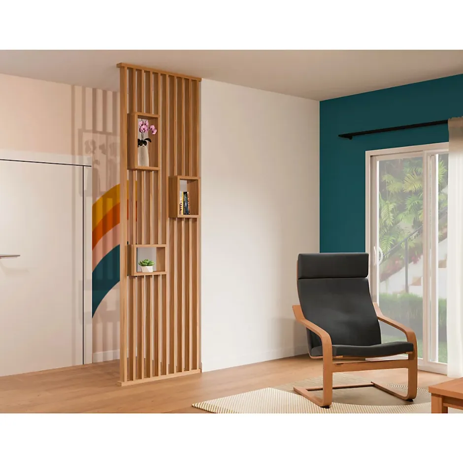Wood&Sens Cloison de séparation claustra droit étagères chêne, H.2,54 m x l.80 cm, P.7,5 cm