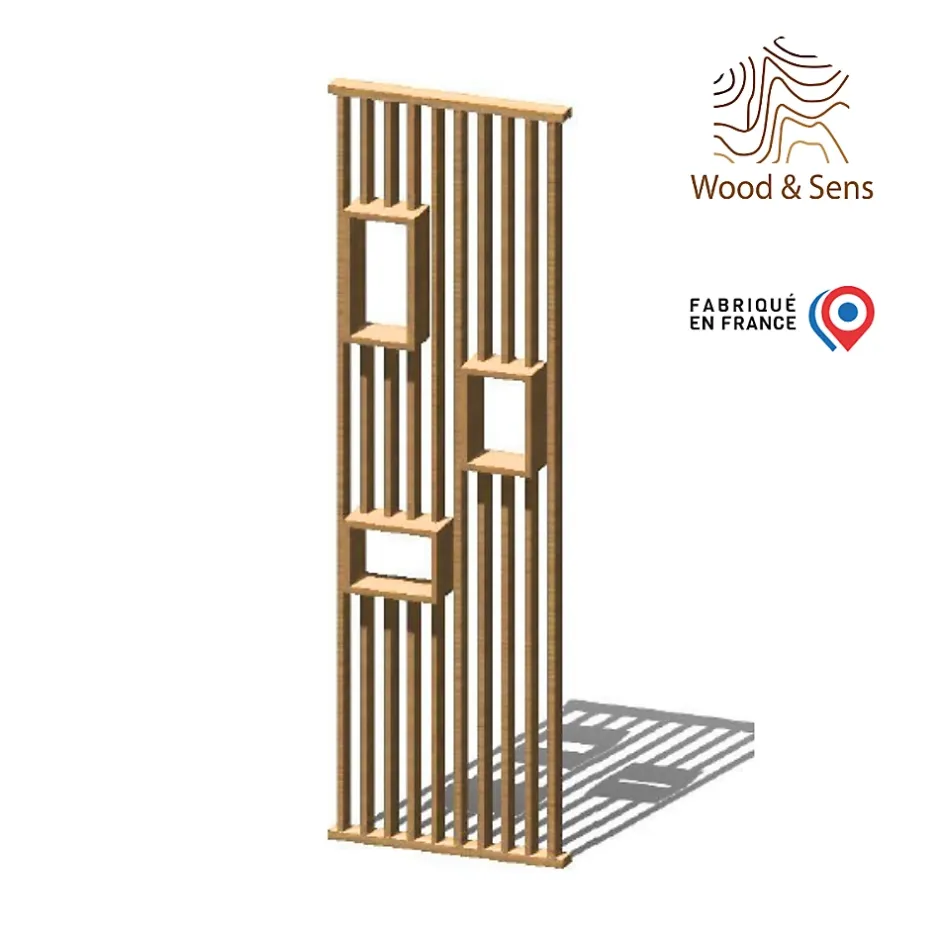 Wood&Sens Cloison de séparation claustra droit étagères chêne, H.2,54 m x l.80 cm, P.7,5 cm