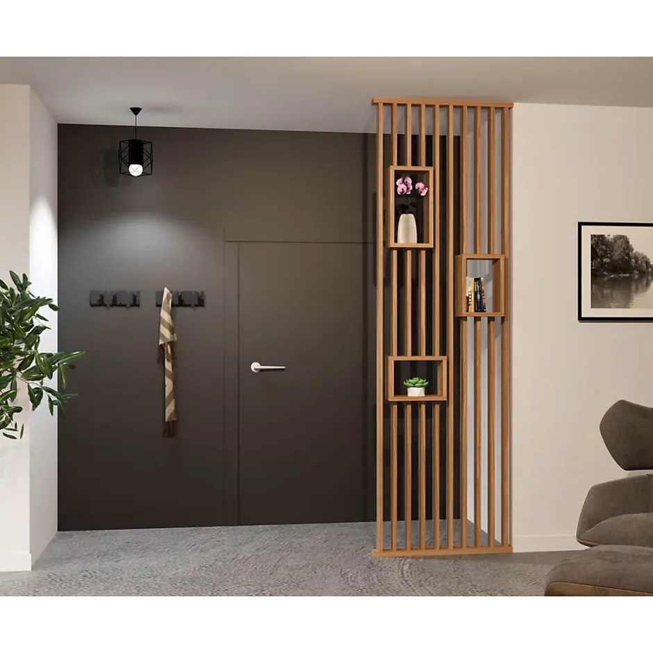 Wood&Sens Cloison de séparation claustra droit étagères chêne, H.2,54 m x l.80 cm, P.7,5 cm
