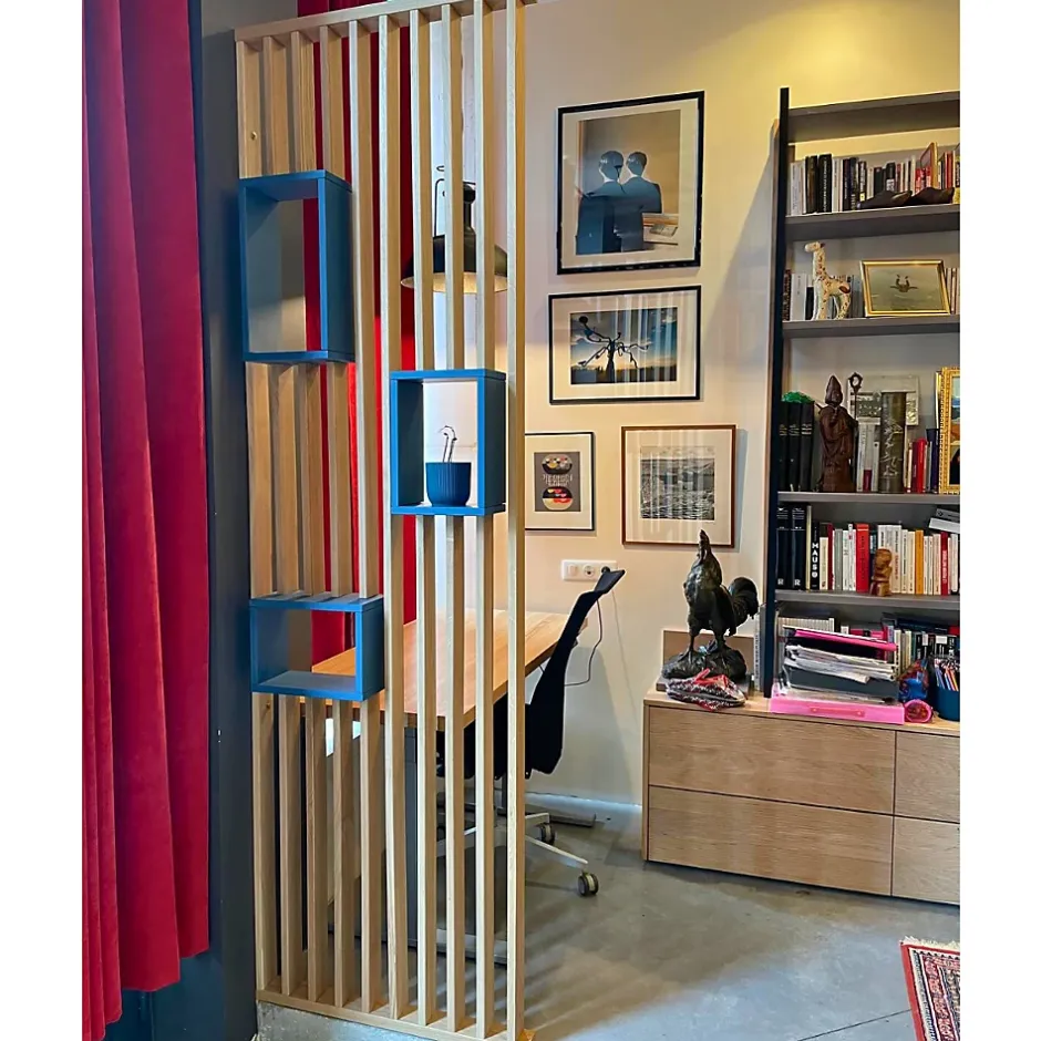 Wood&Sens Cloison de séparation claustra droit étagères chêne, H.2,54 m x l.80 cm, P.7,5 cm