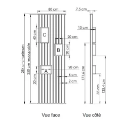 Wood&Sens Cloison de séparation claustra droit étagères chêne, H.2,54 m x l.80 cm, P.7,5 cm