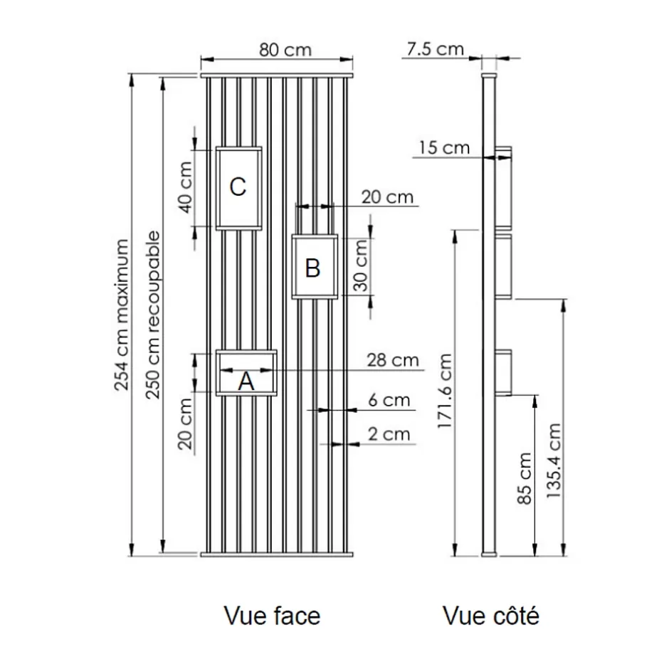 Wood&Sens Cloison de séparation claustra droit étagères chêne, H.2,54 m x l.80 cm, P.7,5 cm