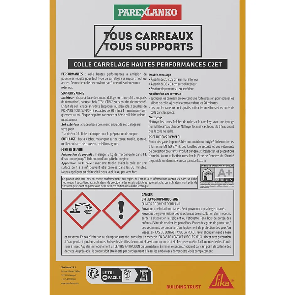 Parexlanko Colle carrelage grise hautes performances 5 kg