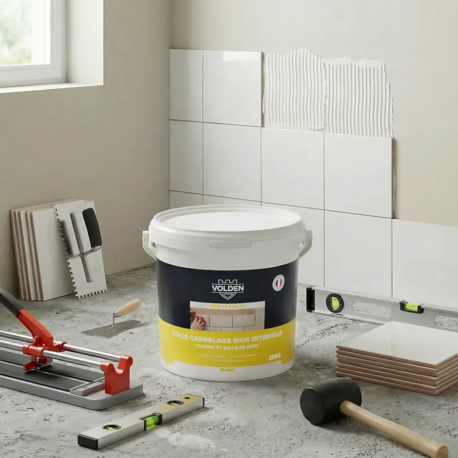 Colle carrelage mur intérieur cuisine et salle de bain blanc 25kg-Volden Hot