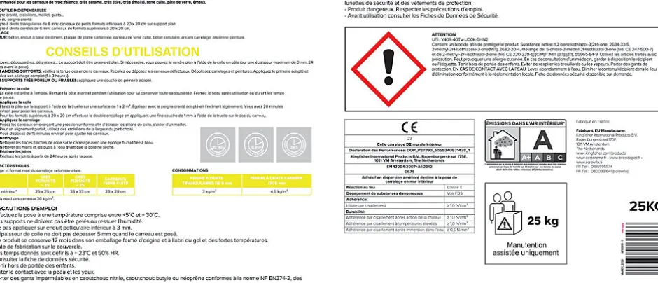 Colle carrelage mur intérieur cuisine et salle de bain blanc 25kg-Volden Hot