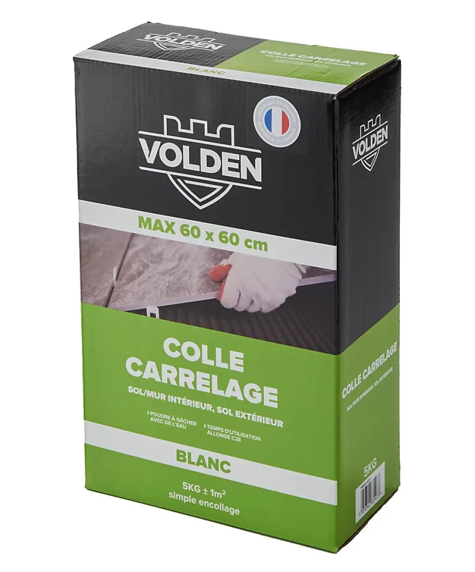 Colle carrelage sol int/ext et mur intérieur blanc C2E 5kg-Volden New
