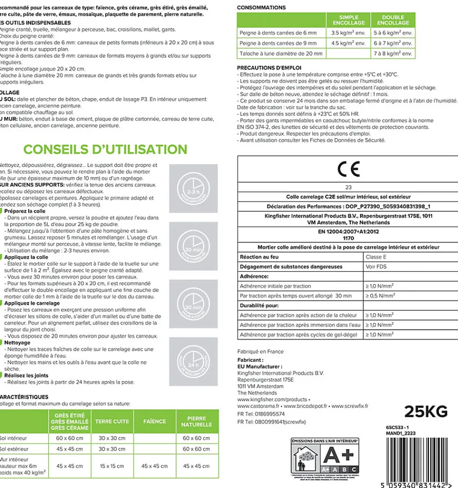 Volden Colle carrelage sol int/ext et mur intérieur gris C2E 25kg