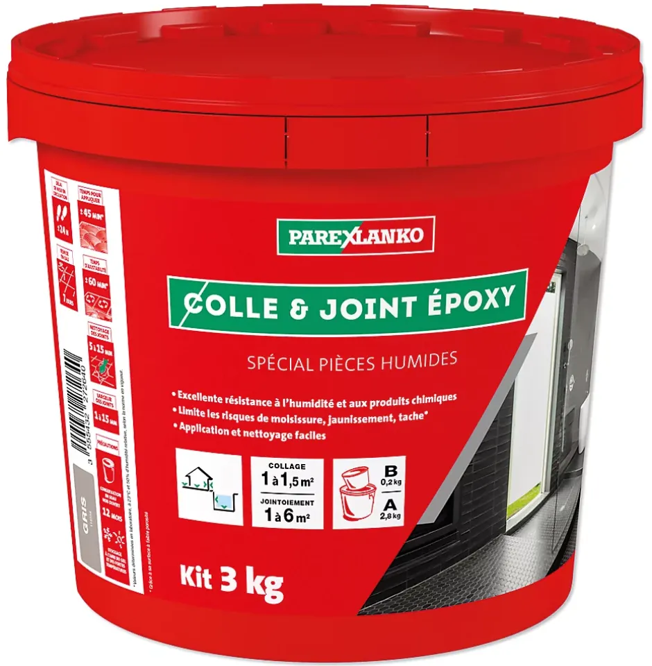 Parexlanko Colle et joint époxy gris spécial pièces humides 3 kg