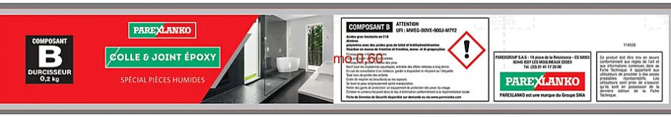 Parexlanko Colle et joint époxy gris spécial pièces humides 3 kg