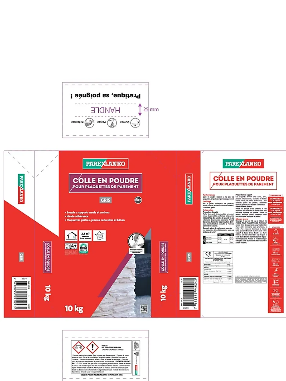 Colle pour plaquettes de parement intérieur gris poudre 10kg-Parexlanko Outlet