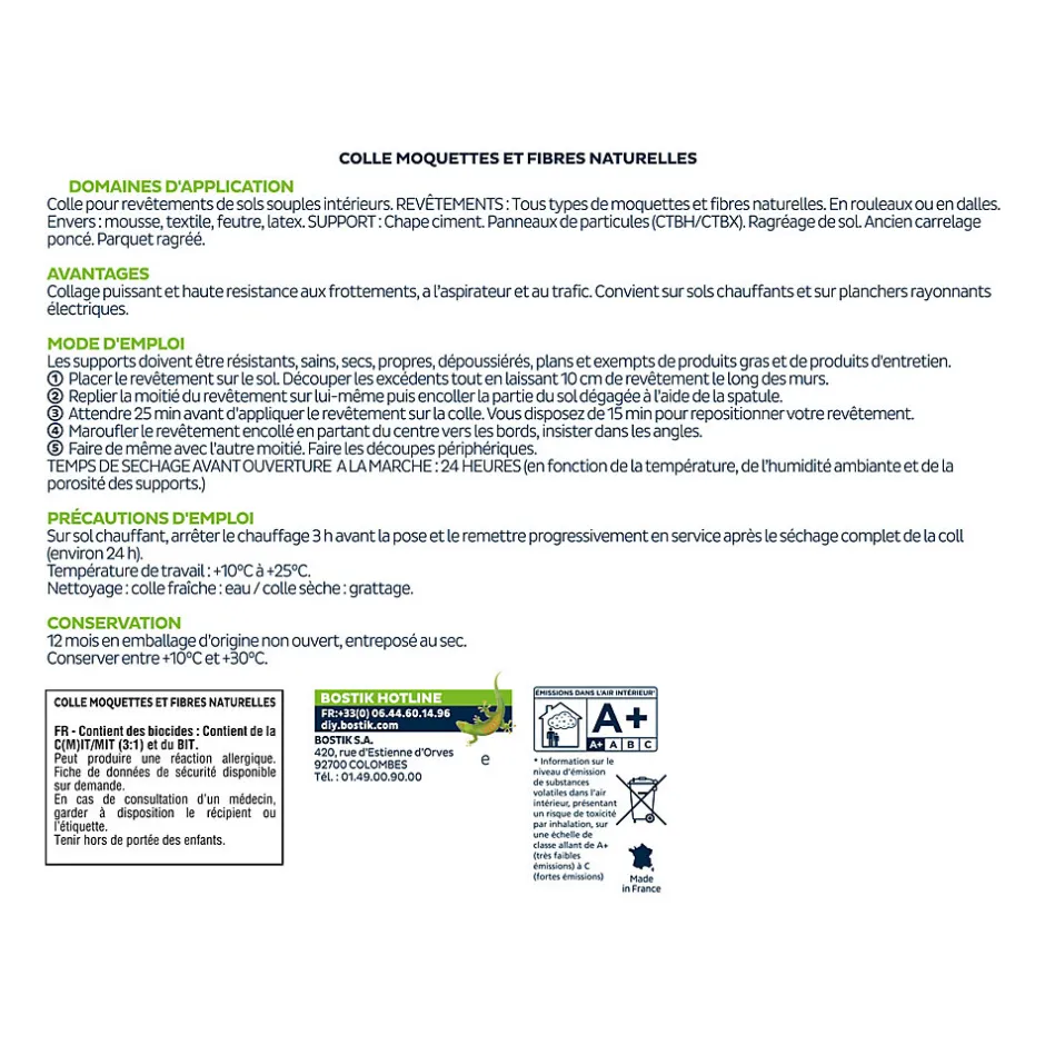 Colle Sols Souples pour Moquettes et Fibres naturelles Pâte 3 kg-Bostik Best