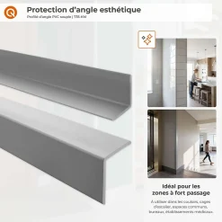 Quest Corniere PVC 27x27mm - Profil d angle souple de protection, 200 cm, noir-argent