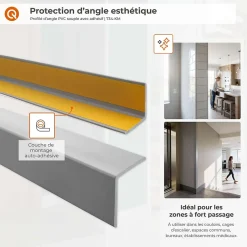 Corniere PVC 35x35mm , Profile d angle autocollant, Protection murale, 70 cm, marron-Quest Online