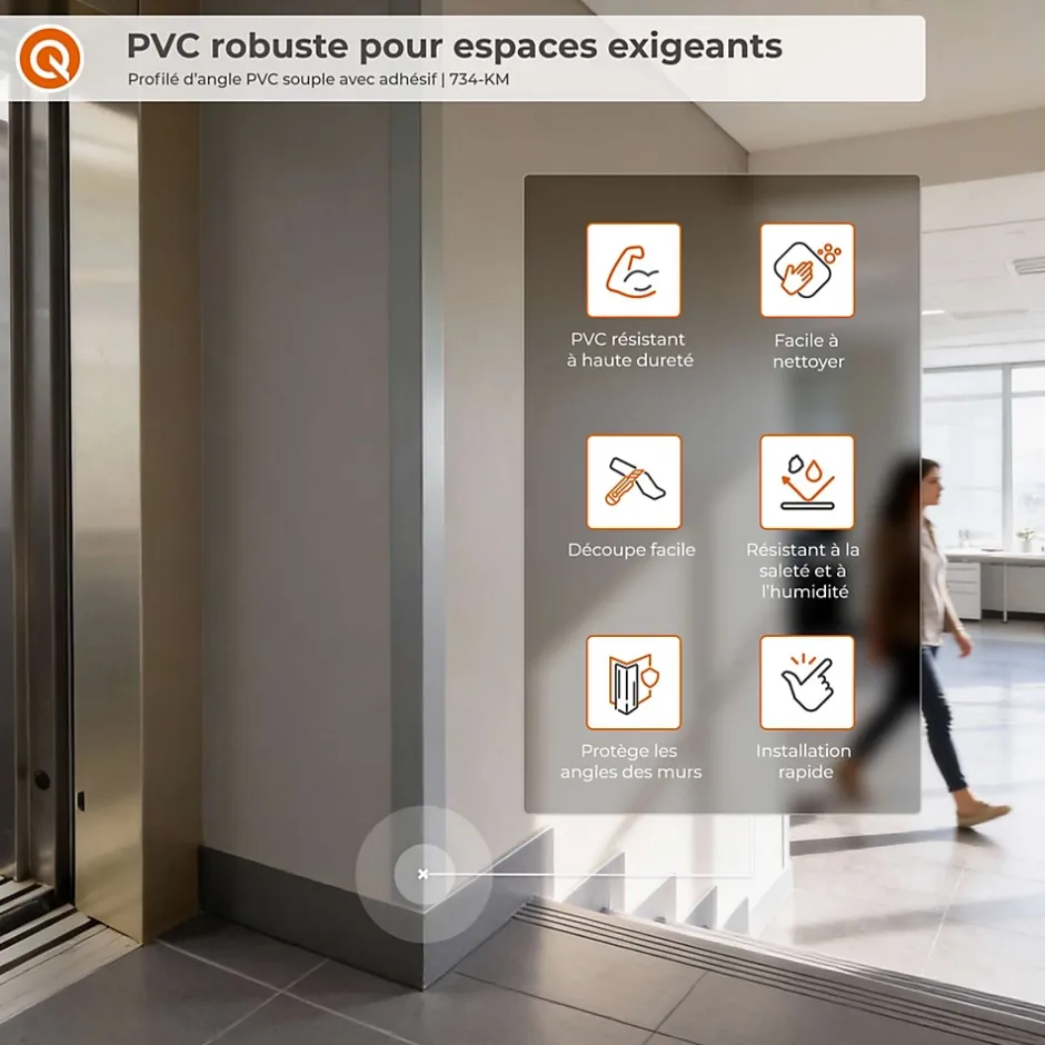 Quest Corniere PVC 40x40mm , Profile d angle autocollant, Protection murale, 200 cm, cremeux