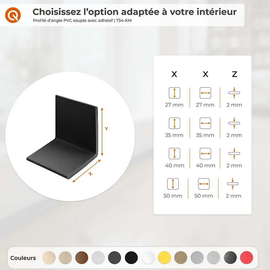 Corniere PVC 40x40mm , Profile d angle autocollant, Protection murale, 80 cm, marron-Quest