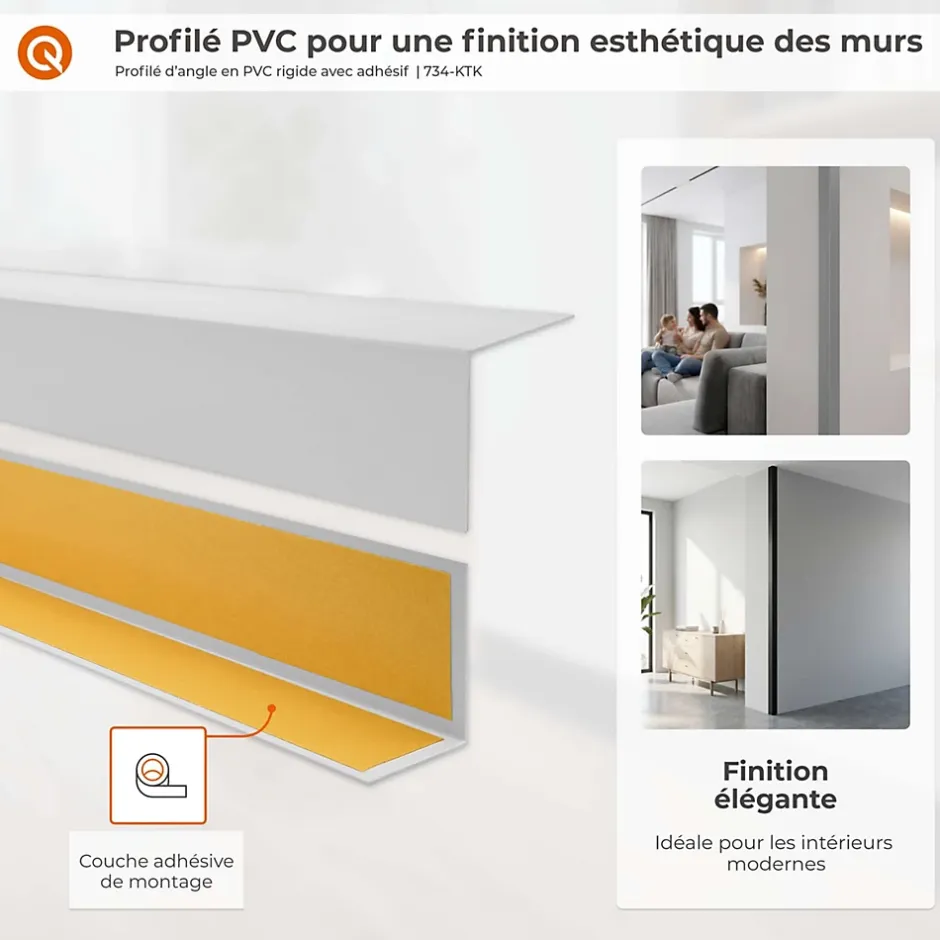 Cornière PVC 30x30mm , Autocollante, Protection coins et arêtes, 150 cm, marron-Quest Clearance