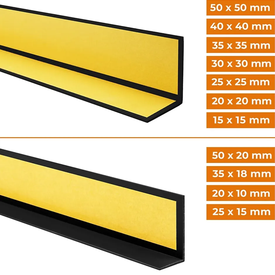 Cornière PVC 50x50mm , Autocollante, Protection coins et arêtes, 150 cm, noir-Quest Hot