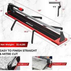 Giantex Coupe carrelage Manuel 1200mm, avec Lame en Carbure de Tungstène, avec Guide Coulissant et Échelle Amovible, 143 x 23 x 23 cm