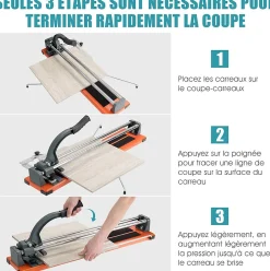 Giantex Coupe-Carreaux Manuel avec Cadran en Alliage Amovible et Pieds de Support,Longueur 600 MM,Epaisseur Maximale 12 MM,Angle de Coupe