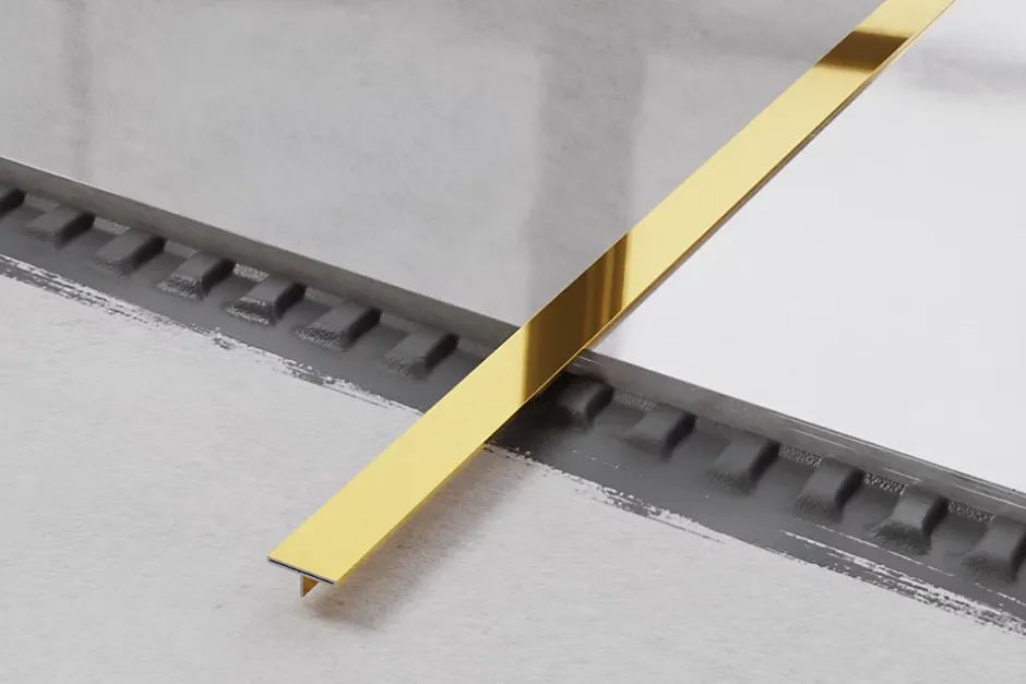 Ilcom Couvre-joint profilé décoratif Ts en inox rectifié Or poli - 15mm x 2700mm x 0,65 ep.