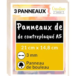 Creative Deco 3 x A5 Contreplaqué 148 x 210 x 3mm (+/-0,5mm) - Bois Brut Bouleau - Panneau Découpe Laser - Pyrogravure Gravure