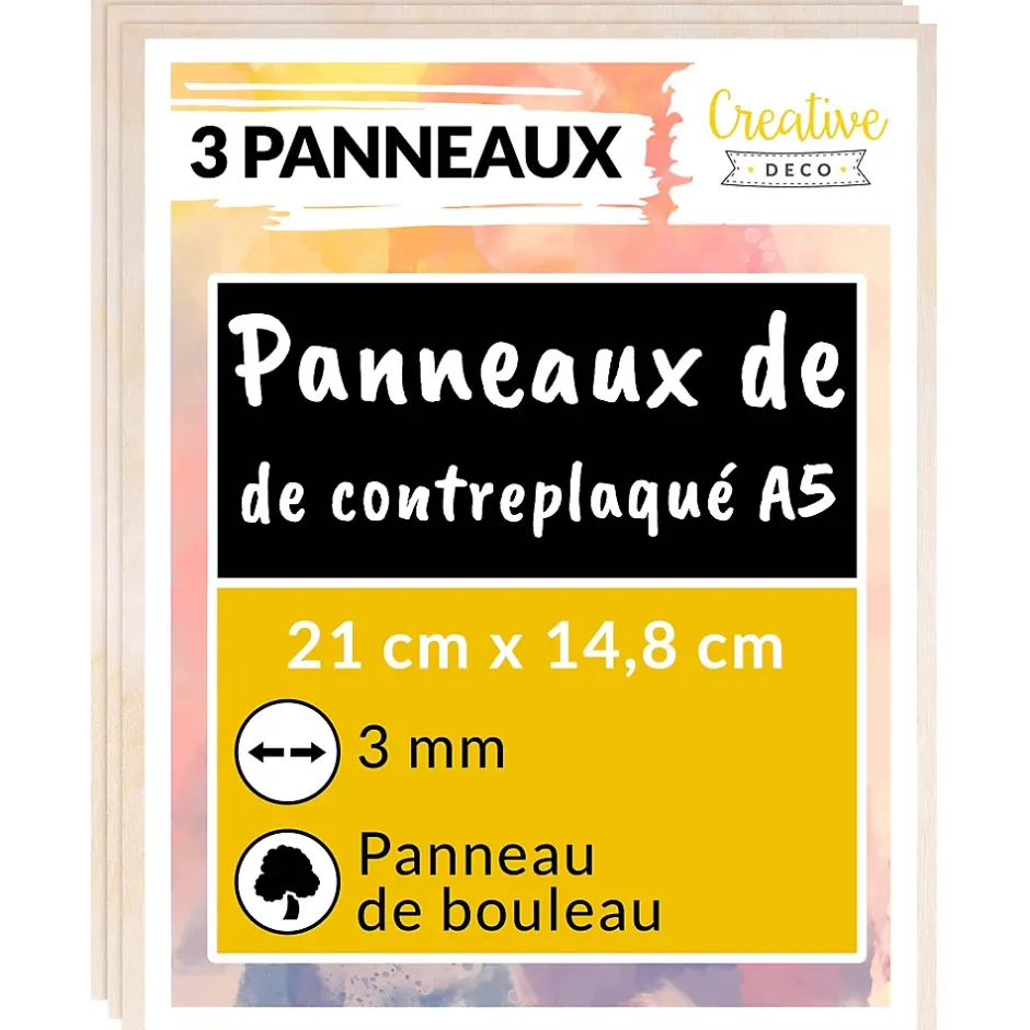 Creative Deco 3 x A5 Contreplaqué 148 x 210 x 3mm (+/-0,5mm) - Bois Brut Bouleau - Panneau Découpe Laser - Pyrogravure Gravure