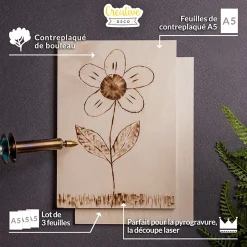 Creative Deco 3 x A5 Contreplaqué 148 x 210 x 3mm (+/-0,5mm) - Bois Brut Bouleau - Panneau Découpe Laser - Pyrogravure Gravure
