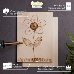 Creative Deco 50 x A4 Contreplaqué 300 x 210 x 3mm (+/-0,5mm) - Bois Brut Bouleau - Panneau Découpe Laser - Pyrogravure Gravure