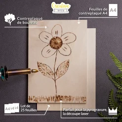 25 x A4 Contreplaqué 300 x 210 x 3mm (+/-0,5mm) - Bois Brut Bouleau - Panneau Découpe Laser - Pyrogravure Gravure-Creative Deco Clearance