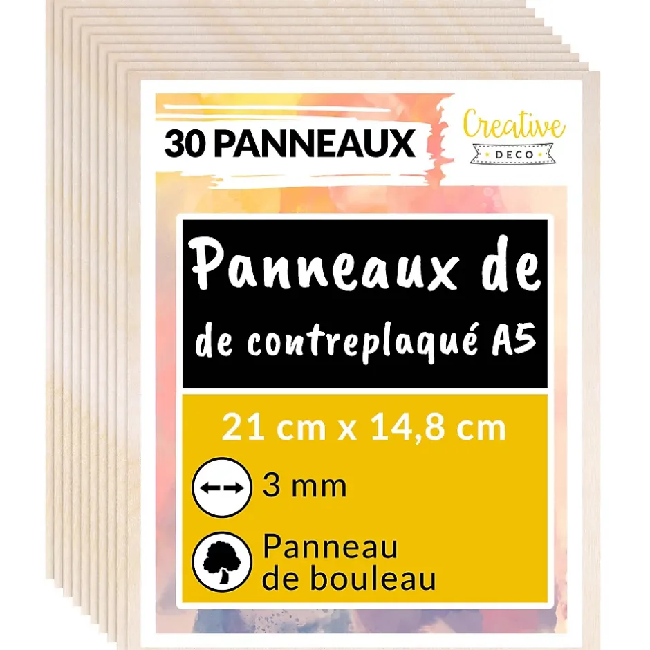 30 x A5 Contreplaqué 148 x 210 x 3mm (+/-0,5mm) - Bois Brut Bouleau - Panneau Découpe Laser - Pyrogravure Gravure-Creative Deco Discount