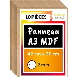Creative Deco 10 x A3 Panneau MDF 420 x 300 x 2 mm - Feuille Planche Bois Brut - Découpe Laser, Gravure, Maquette, Pyrogravure