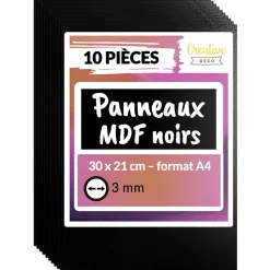 10 x A4 Panneau MDF Noir 300 x 210 x 3 mm - Planche Bois Brut - Idéal Bricolage, Découpe Laser, Gravure, Pyrogravure-Creative Deco New