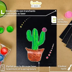 10 x A4 Panneau MDF Noir 300 x 210 x 3 mm - Planche Bois Brut - Idéal Bricolage, Découpe Laser, Gravure, Pyrogravure-Creative Deco New