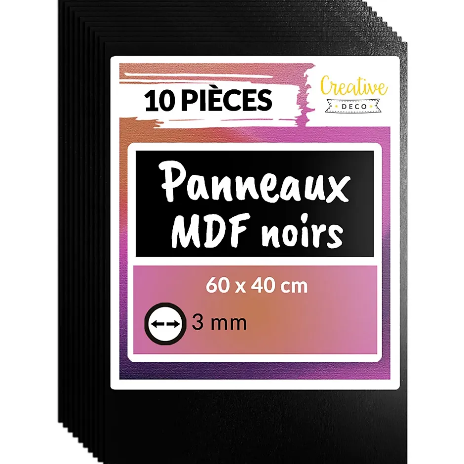 10 x Panneau MDF Noir 600 x 400 x 3 mm - Planche Bois Brut - Idéal Bricolage, Découpe Laser, Gravure, Pyrogravure-Creative Deco Clearance