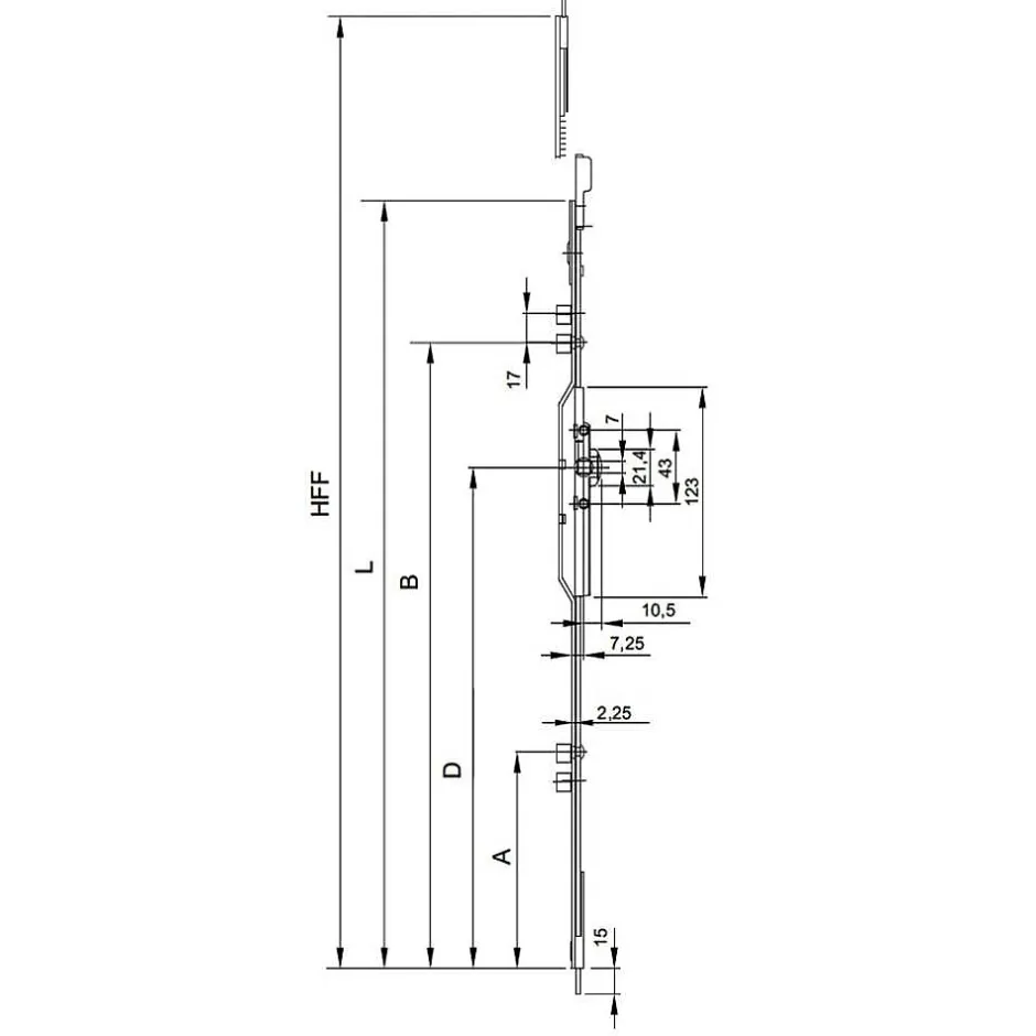 Ferco Crémone F7,5 ajustable L 1479mm côte D 980mm 2 galets - - G-20461-10-0-1
