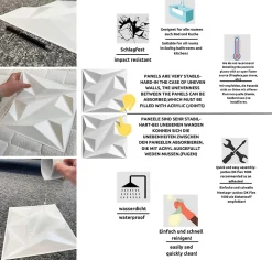 3D PVC panneaux muraux decor gaming chambre mur plafond effet 3D diamant blanc plaques PVC decoration 30x30cm 0.09m²-Ikhemalarka Hot