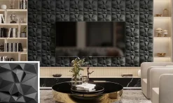 Ikhemalarka 3D PVC panneaux muraux decor gaming chambre mur plafond effet 3D diamant noir plaques PVC decoration 30x30cm 0.09m²